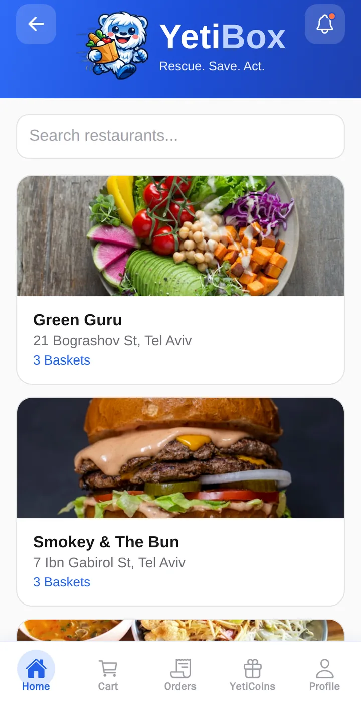 YetiBox list of nearby shops and baskets