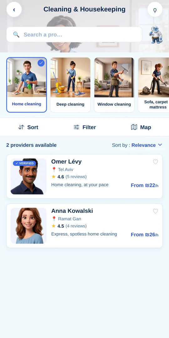YetiHome list of available professionals