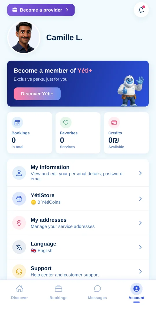YetiHome account screen
